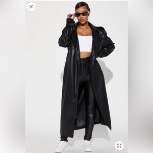 Women's Black Faux Leather Trench Coat